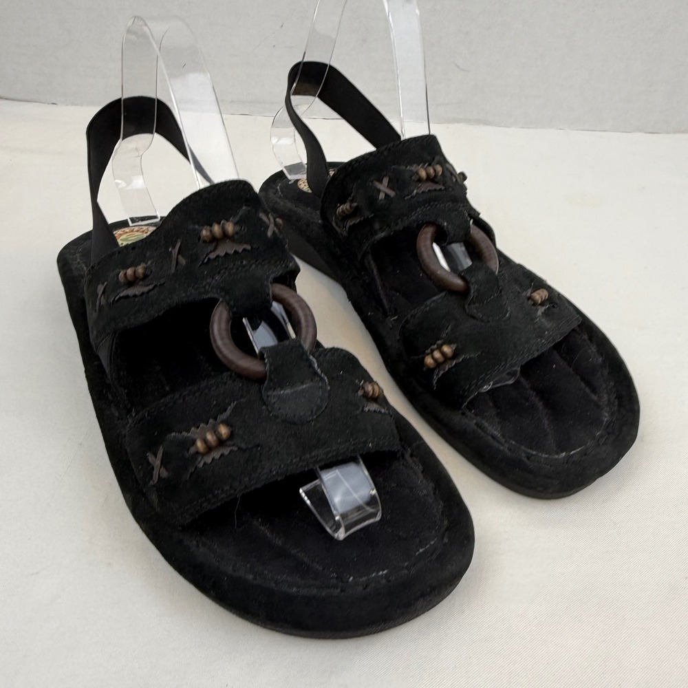 Earth Spirit Mulberry MW Black Suede Boho Slingback Sandals Womens 7.5 Gelron